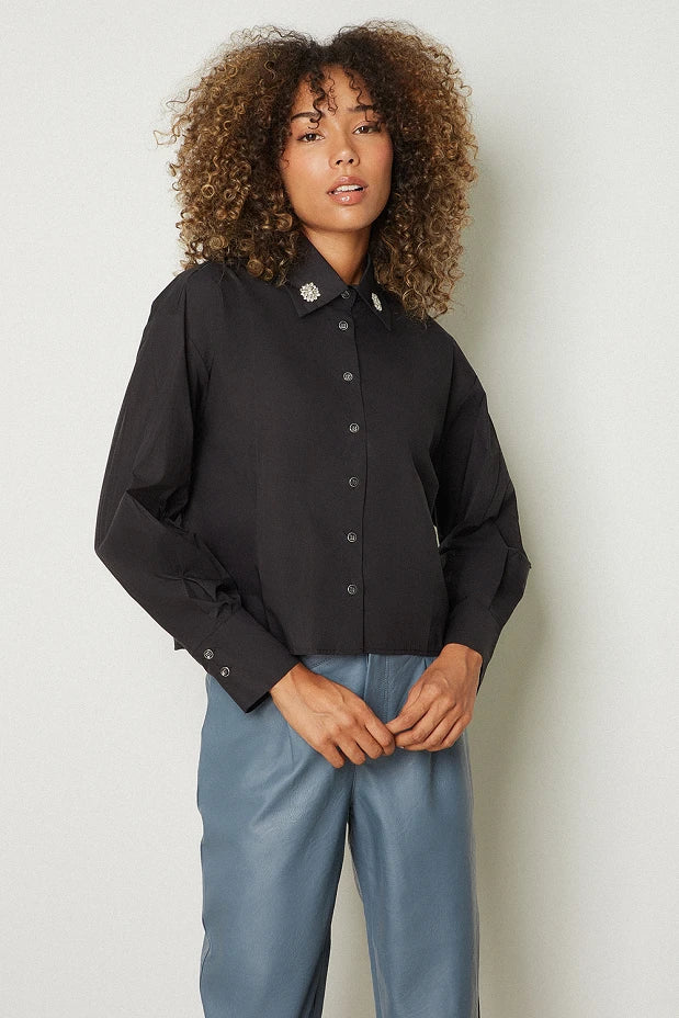 Shirt with bejeweled buttons